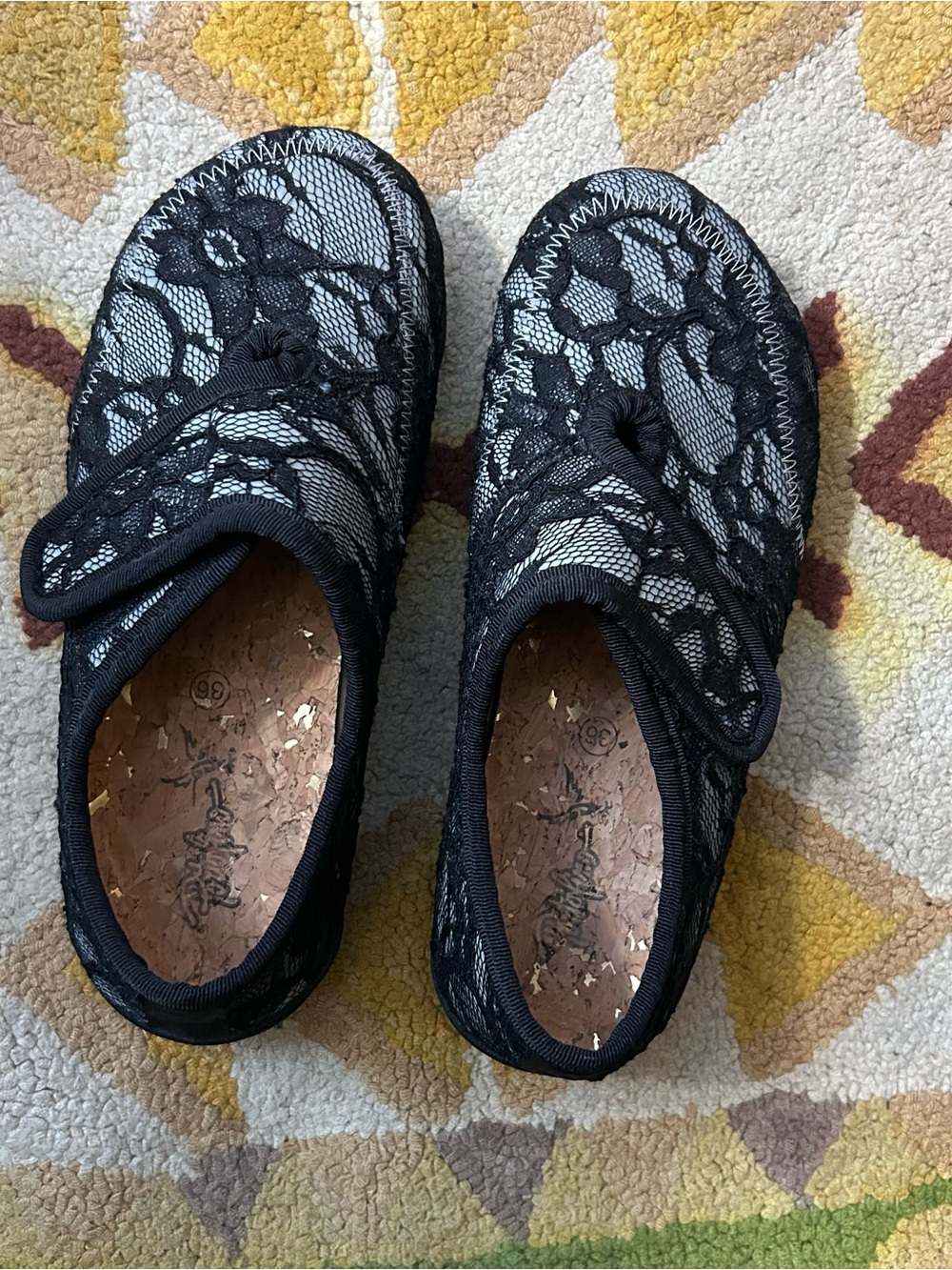 Portofino Black Lace Mary Jane Platform Shoes Cork Sole EU 36